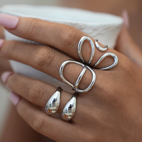 1 Stück einfache, schlichte, unregelmäßige Form, Edelstahl, goldfarben, Statement-Ringe für Damen