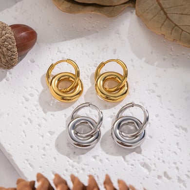 1 paio di orecchini a cerchio in acciaio inossidabile color oro h5 Immagine2