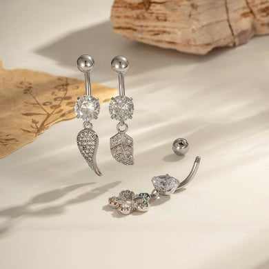 1 Adet Çiçek Kelebek Bakır Zirkonyum Göbek Piercing h5 Resim3