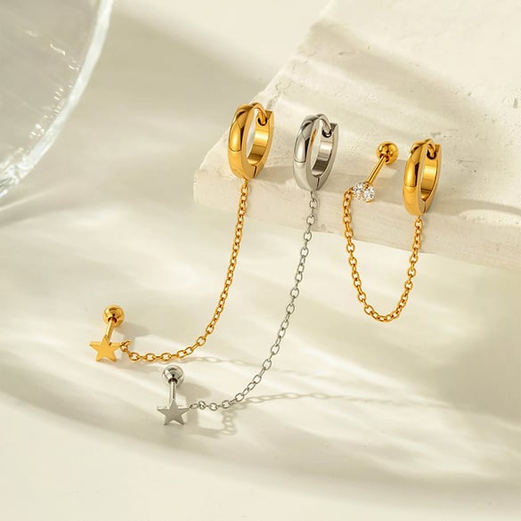 1 Parça Basit Yıldız Daire Altın Renkli Zirkonyum Piercing Küpe 2