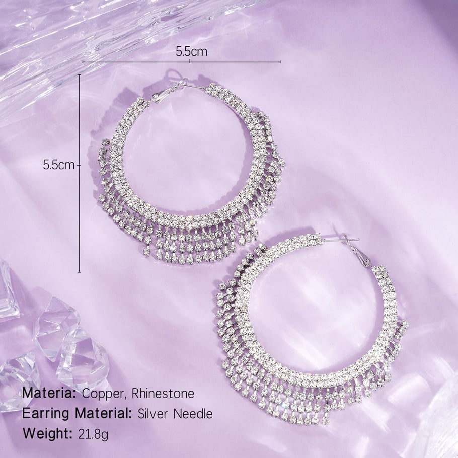 1 Pair Festive Series Circle Tassel Copper Hoop Earrings 