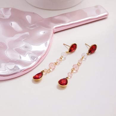 1 Pair Luxurious Red Droplet Stainless Steel Gold Color Women's Drop Earrings h5 Picture5