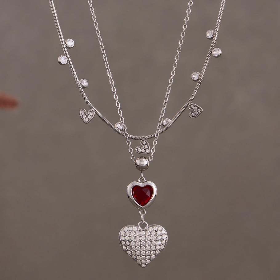 1 collar con colgante de circonita de color dorado y acero inoxidable con forma de corazón para mujer. h5Imagen5