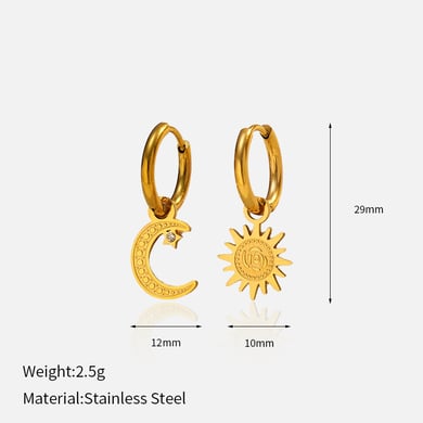 1 Pair Moon Stainless Steel Gold Color Drop Earrings h5 
