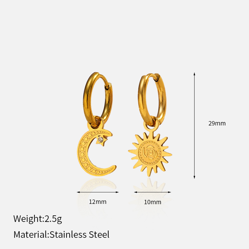 1 Pair Moon Stainless Steel Gold Color Drop Earrings 