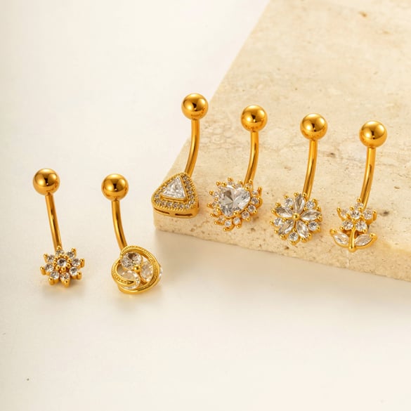 1 Adet Günlük Üçgen Bakır Altın Rengi Zirkonyum Göbek Piercing 2
