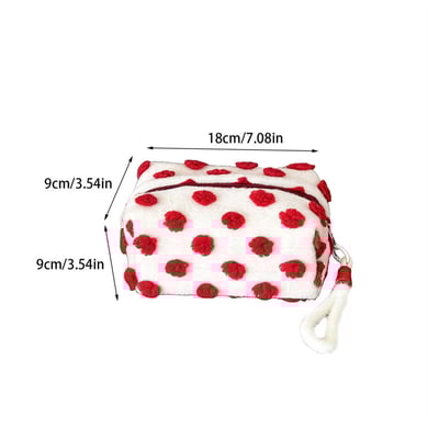 1 pezzo di borsa per il trucco da donna in peluche con graziosi pois della serie romantica h5 Immagine6