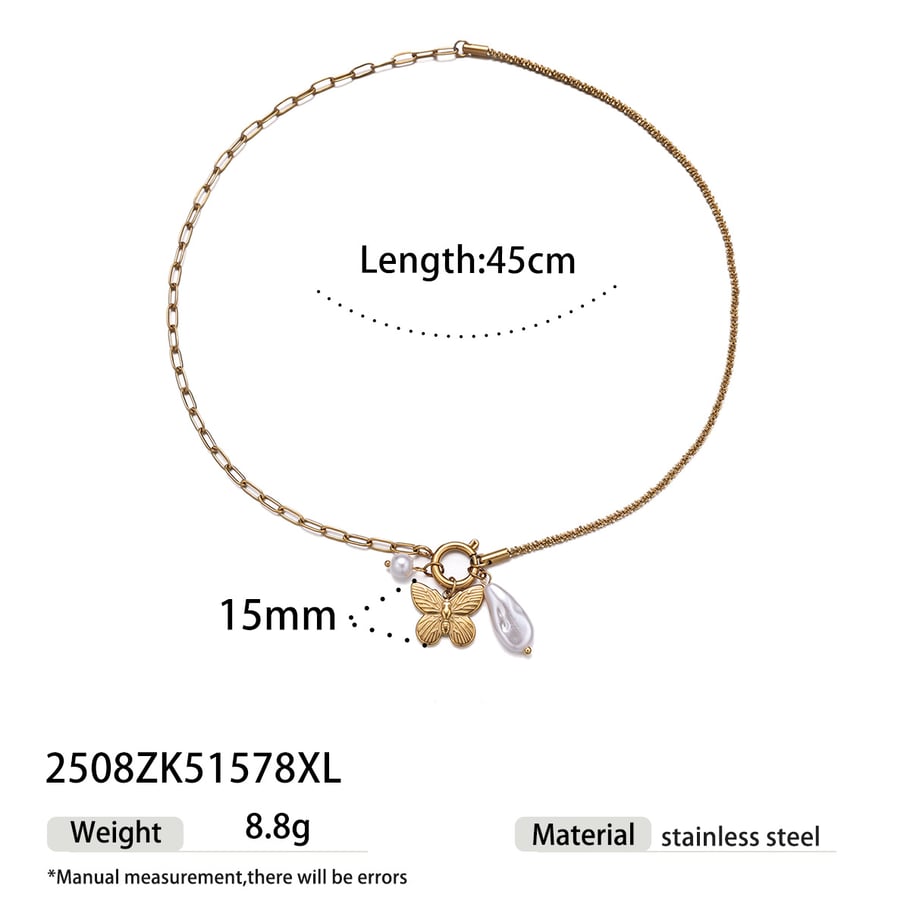 1 Piece Flower Butterfly Stainless Steel Gold Color Pendant Necklace