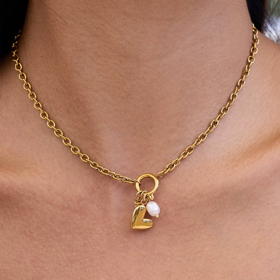 1 pezzo squisito cuore sole in acciaio inossidabile color oro perla collana pendente da donna Immagine9