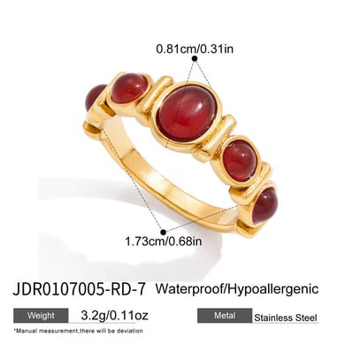 1 Stück klassischer Kreis Edelstahl Goldfarbe Naturstein Damen Edelsteinringe h5 