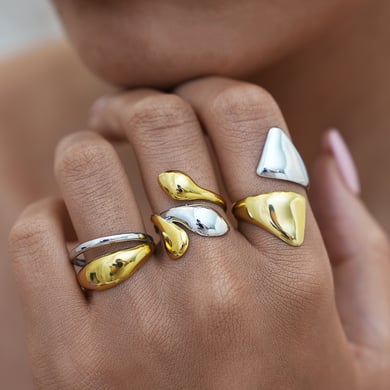 1 pezzo di anelli da donna in acciaio inossidabile color oro e argento misti h5 Immagine3