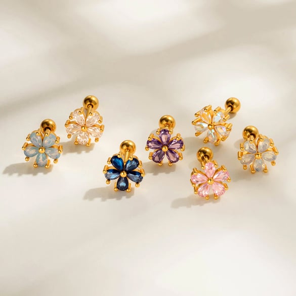1 Stück Blume Kupfer Gold Farbe Zirkon Piercing Ohrring 2