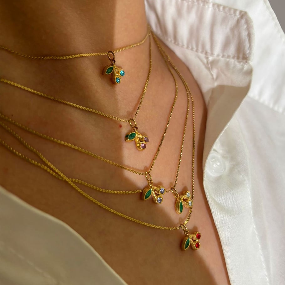 Collana con ciondolo color oro con strass di ciliegia da 1 pezzo Immagine3