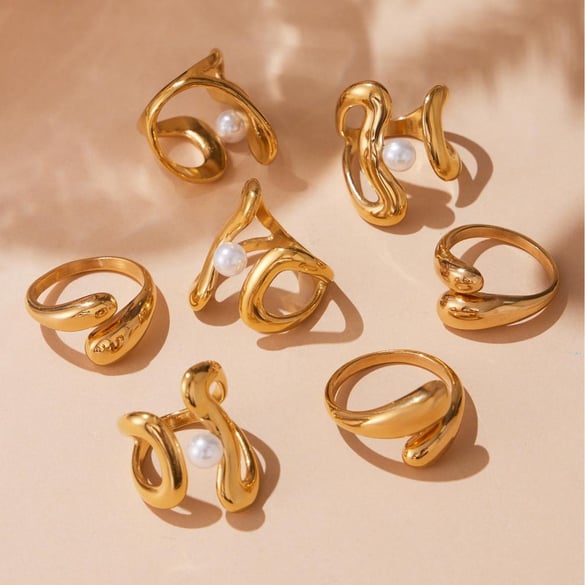 1 Piece Classic Irregular Shape Stainless Steel Gold Color Statement Rings 2