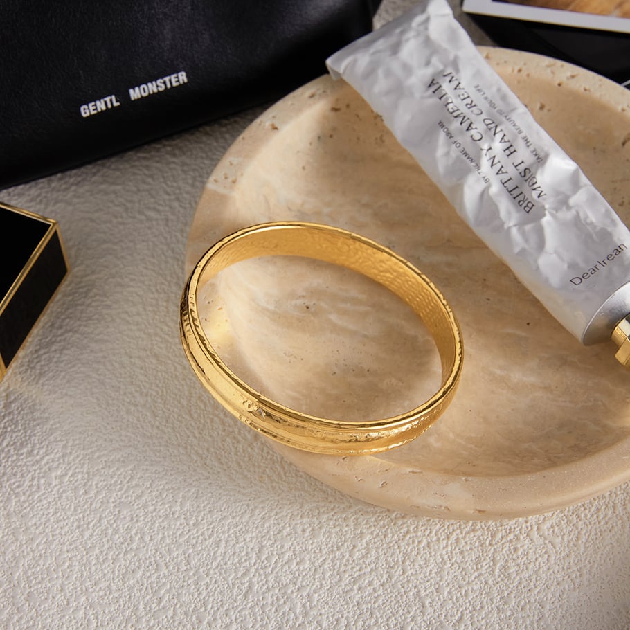 Simple Hammer Pattern Stainless Steel Gold Color Women's Jewelry Sets Picture6