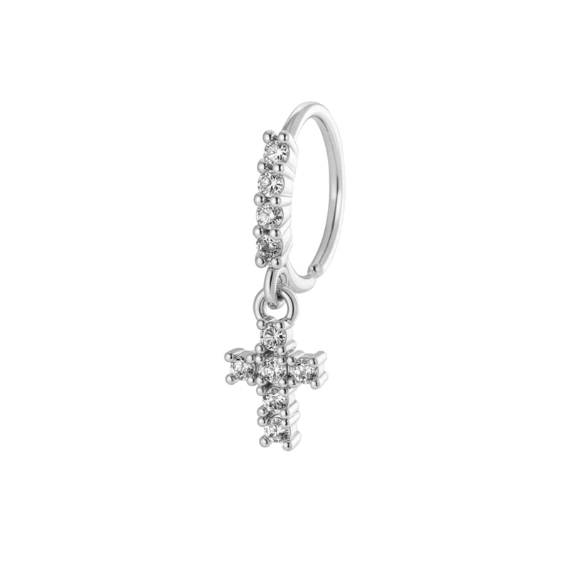 1 Piece Cross Copper Gold Color Zircon Nose Stud