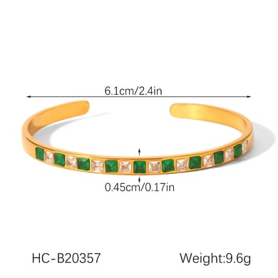 Bracelet manchette en acier inoxydable de luxe, couleur or et zircon, 1 pièce h5 Image2