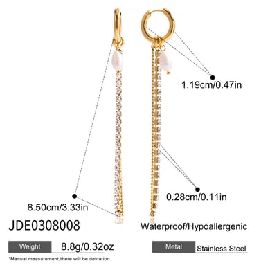 1 Pair Exquisite Tassel Stainless Steel Gold Color Pearl Women's Dangle Earrings h5 Picture2