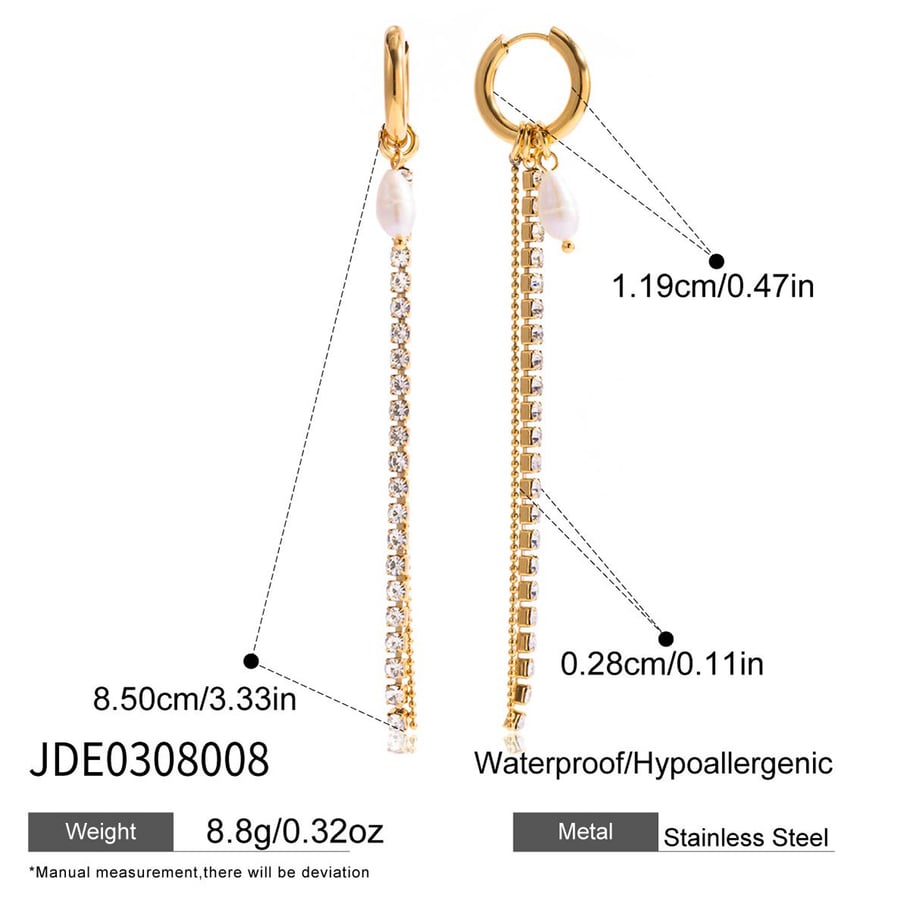 1 Pair Exquisite Tassel Stainless Steel Gold Color Pearl Women's Dangle Earrings Picture2