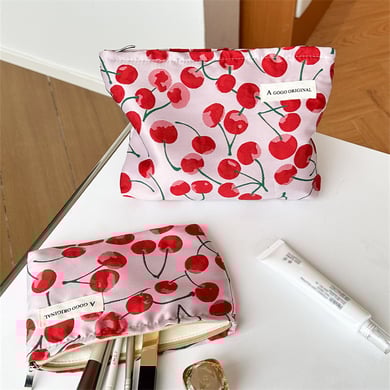 1 pezzo semplice borsa per il trucco da donna color ciliegia dolce h5 Immagine2