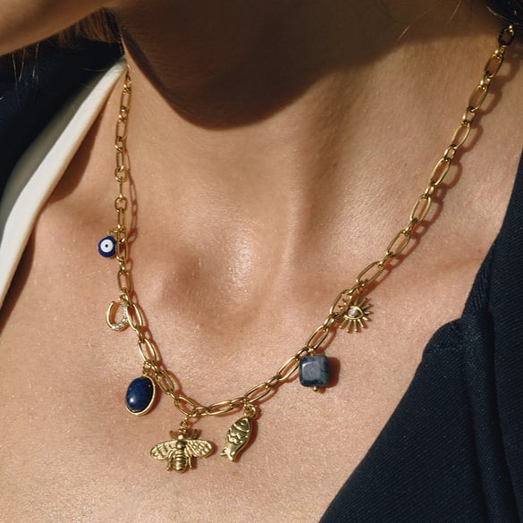 1 Piece Luxurious Bee Lapis Lazuli Stainless Steel Gold Color Women's Pendant Necklaces 2
