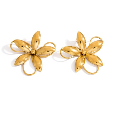 1 paire de boucles d&#39;oreilles à tige en acier inoxydable couleur or avec fleur h5 Image5