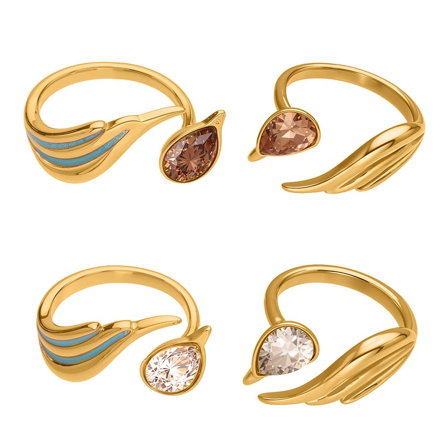 1 Piece Elegant Wings Stainless Steel Gold Color Zircon Women's Gemstone Rings Picture5