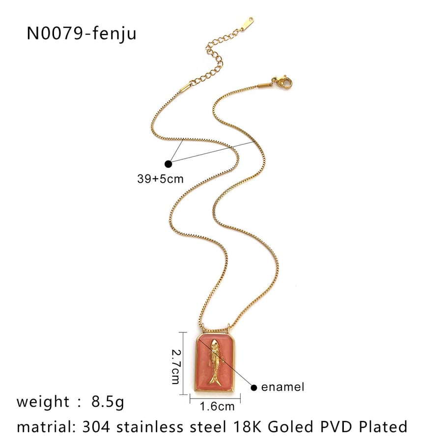1 Piece Fish Stainless Steel Gold Color Enamel Pendant Necklace Picture2