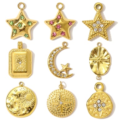 Pendentif rétro étoile lune en acier inoxydable couleur or pour femme, 1 pièce h5 Image5