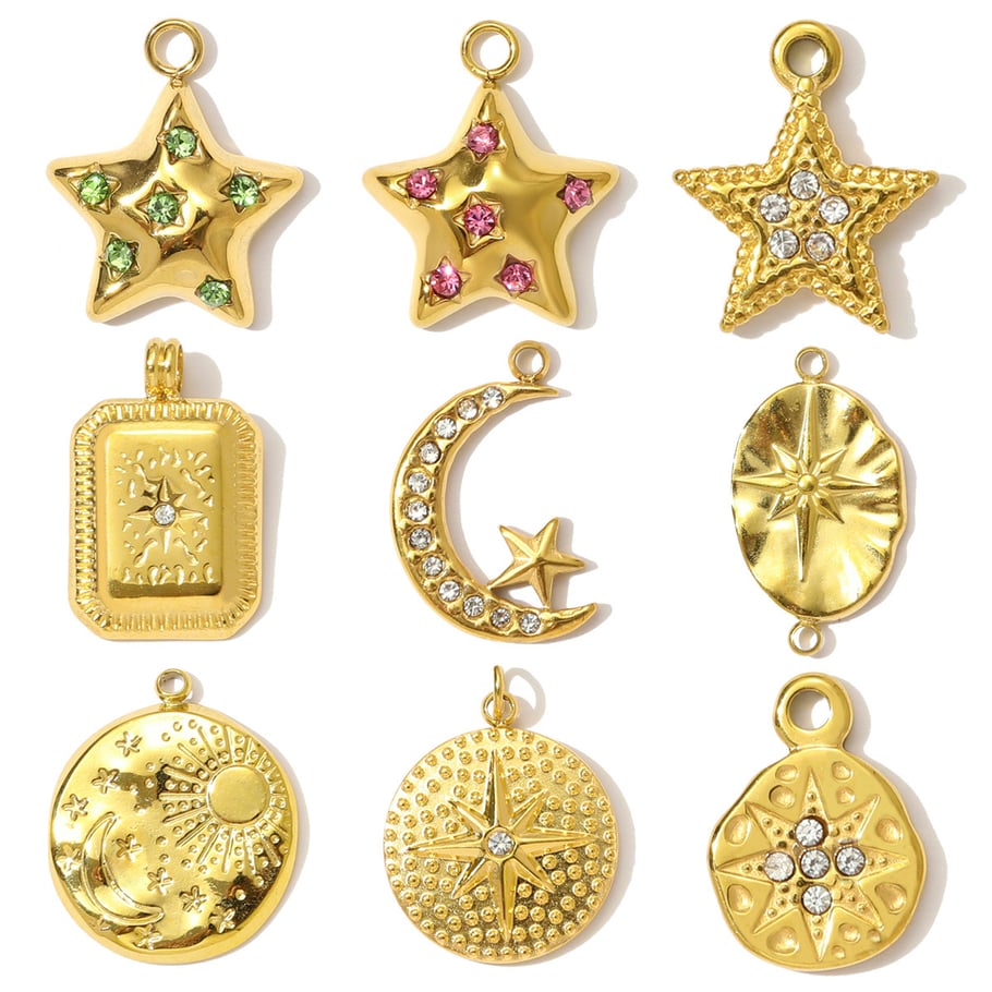 Pendentif rétro étoile lune en acier inoxydable couleur or pour femme, 1 pièce Image5