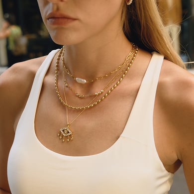 1 Stück opulente Teufelsauge-Halsketten aus Edelstahl mit goldfarbenem Zirkonia für Damen h5 Bild3