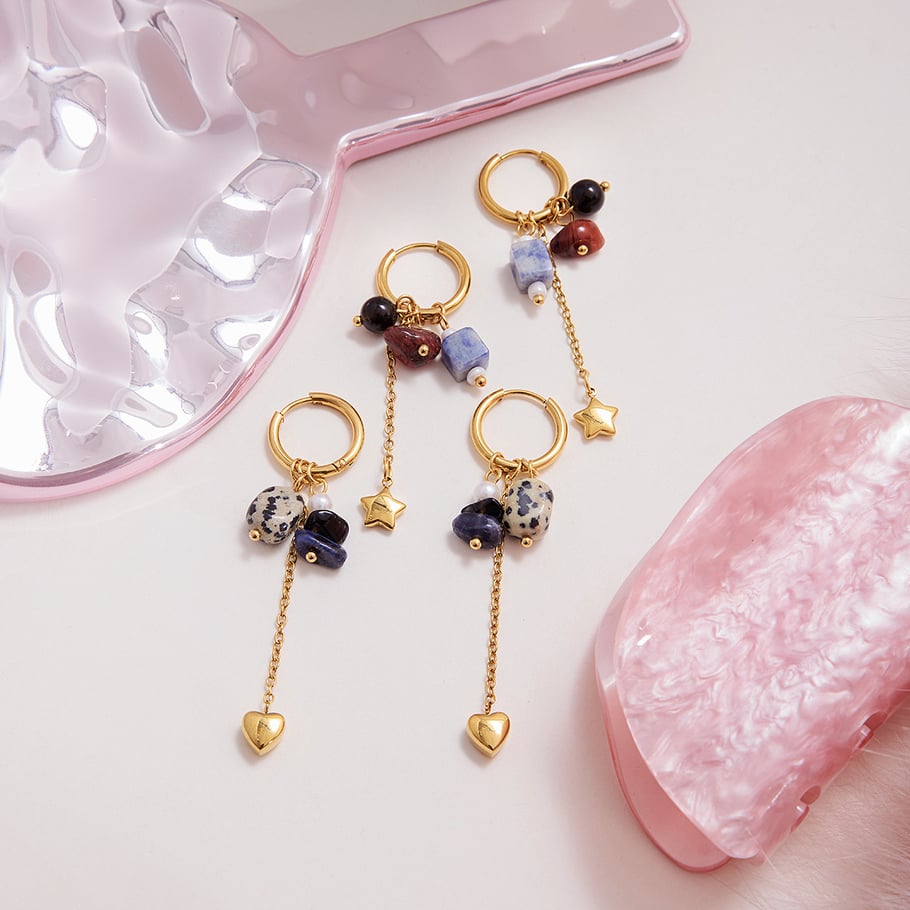 Pendientes colgantes de acero inoxidable con piedra natural y estrella de diseño para mujer, 1 pieza h5Imagen5