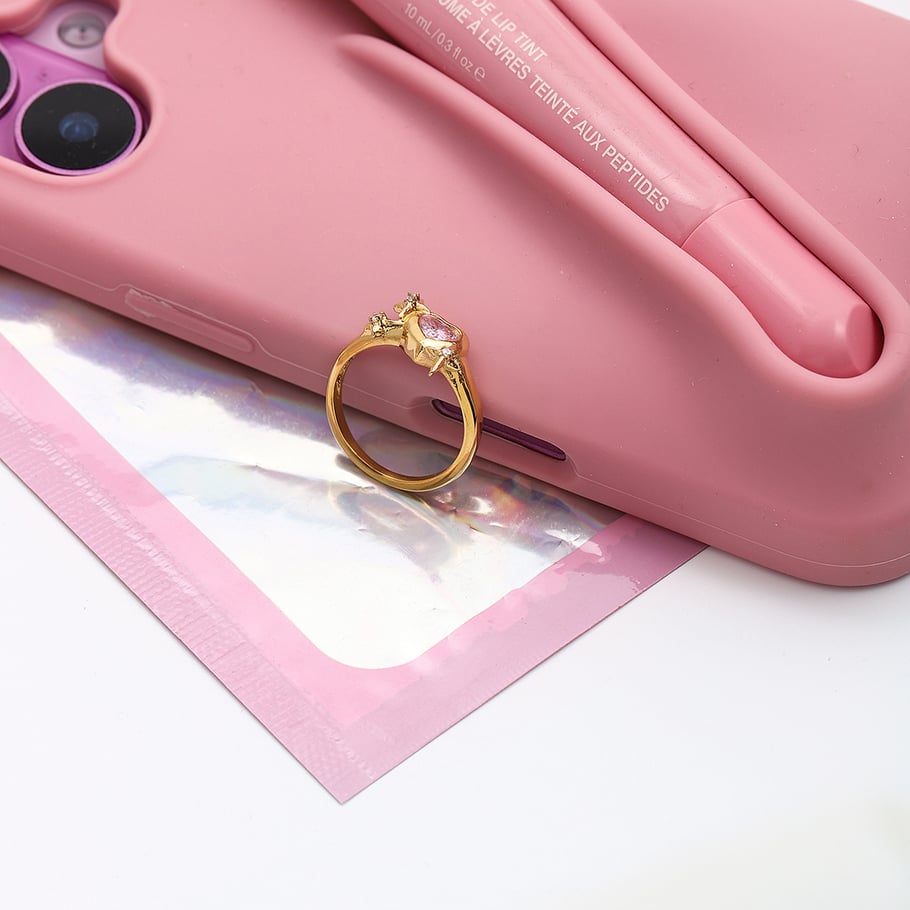 1 Piece Glamorous Pink Heart Stainless Steel Gold Color Zircon Women's Gemstone Rings Picture5