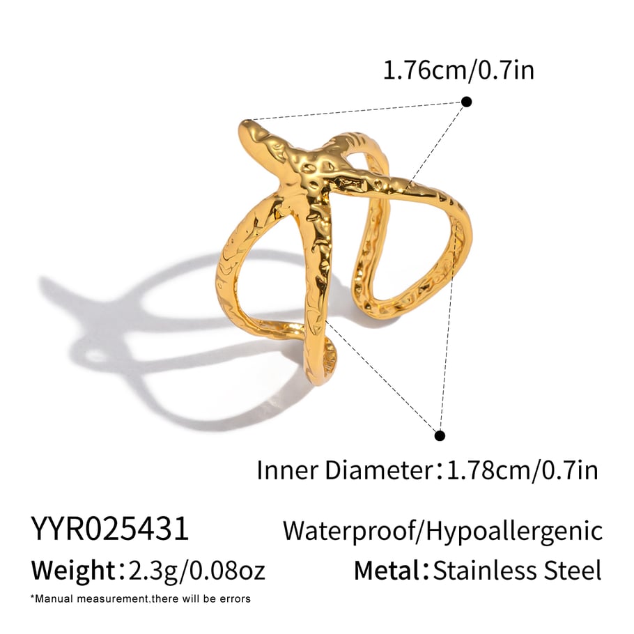 1 Stück Seestern Edelstahl Goldfarben Statement Ring