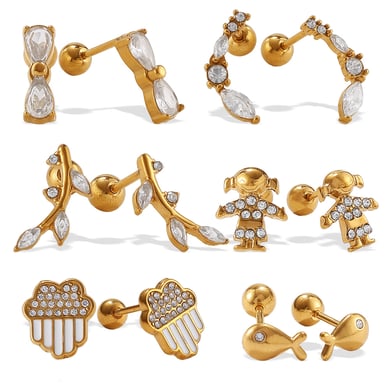 1 paio di orecchini piercing con nodo a fiocco in acciaio inossidabile color oro e strass h5 Immagine4