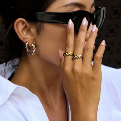 1 Stück klassischer Twist, gemischte Gold- und Silberfarben, minimalistischer Edelstahlring für Damen h5 Bild2