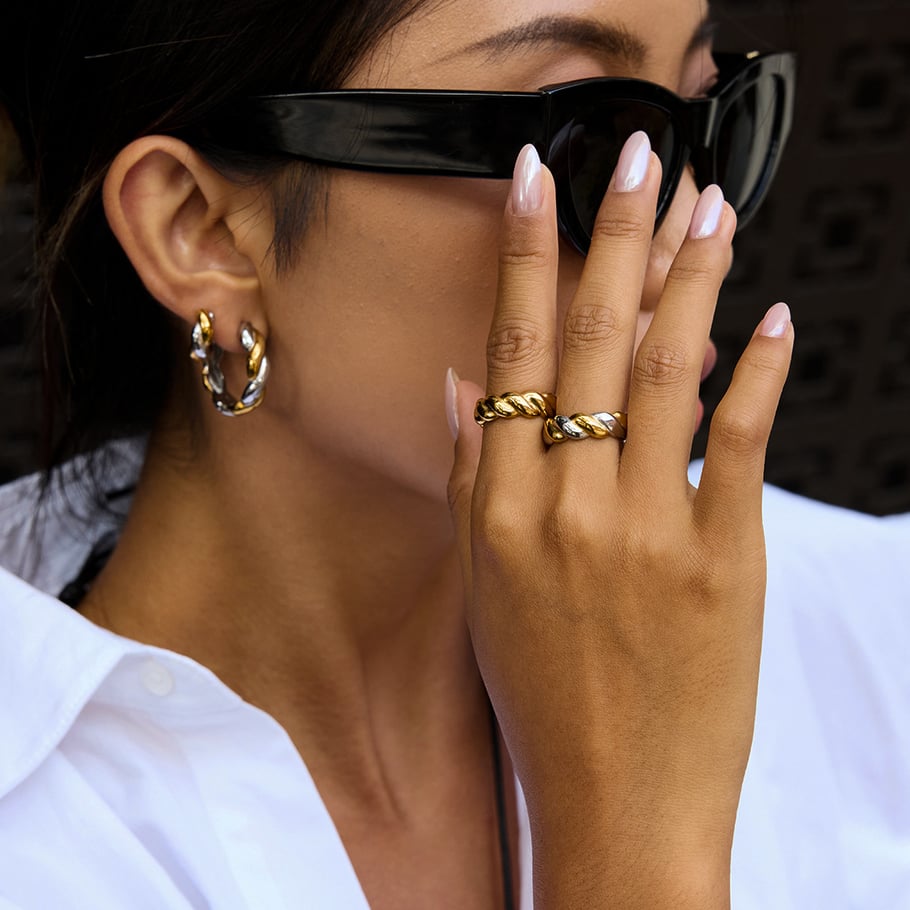 1 Stück klassischer Twist, gemischte Gold- und Silberfarben, minimalistischer Edelstahlring für Damen Bild2
