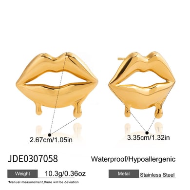 1 Pair Classic Lips Shape Stainless Steel Gold Color Women's Stud Earrings h5 Picture2