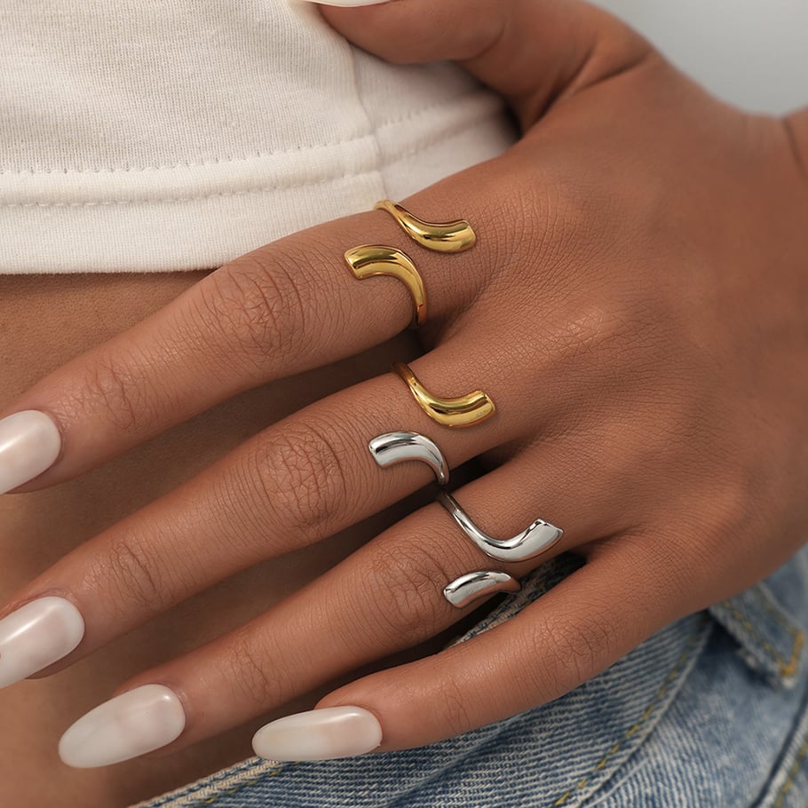 1 Stück einfache Statement-Ringe aus Edelstahl mit unregelmäßiger Form für Damen h5Bild7