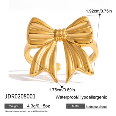 1 Piece Exquisite Bow Knot Stainless Steel Gold Color Statement Rings h5 Picture2