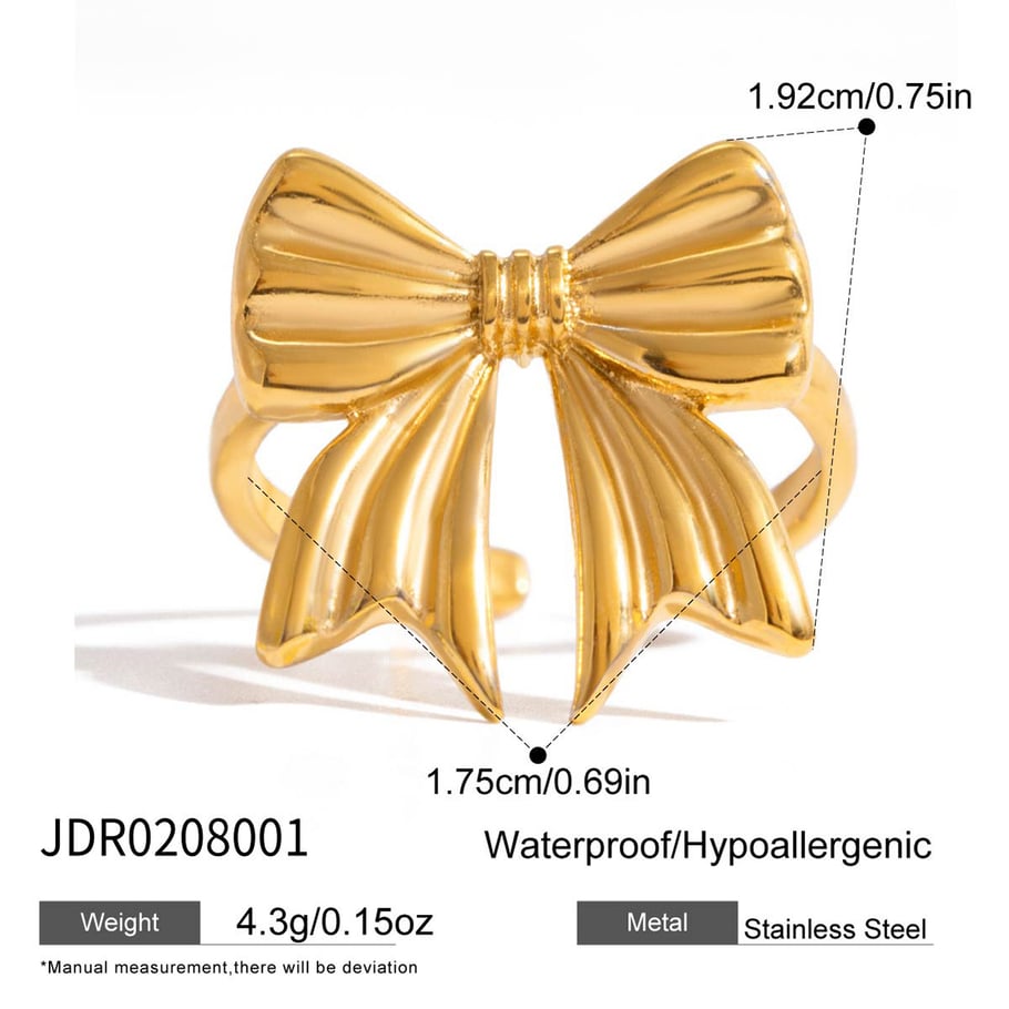 1 Piece Exquisite Bow Knot Stainless Steel Gold Color Statement Rings h5Picture2