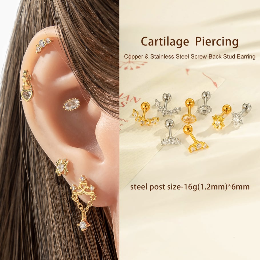 1 Piece Copper Gold Color Zircon Piercing Earring h5Picture4
