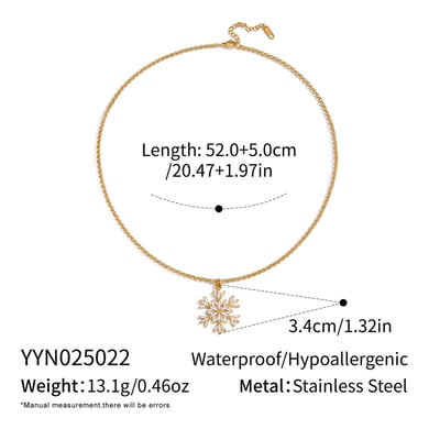 Collana con ciondolo color oro a forma di fiocco di neve in acciaio inossidabile da 1 pezzo h5 
