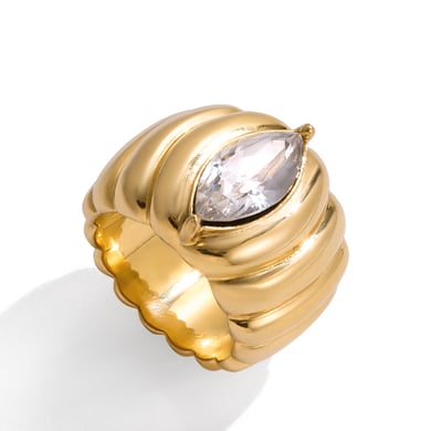 1 pezzo di anelli di lusso in acciaio inossidabile color oro h5 Immagine7