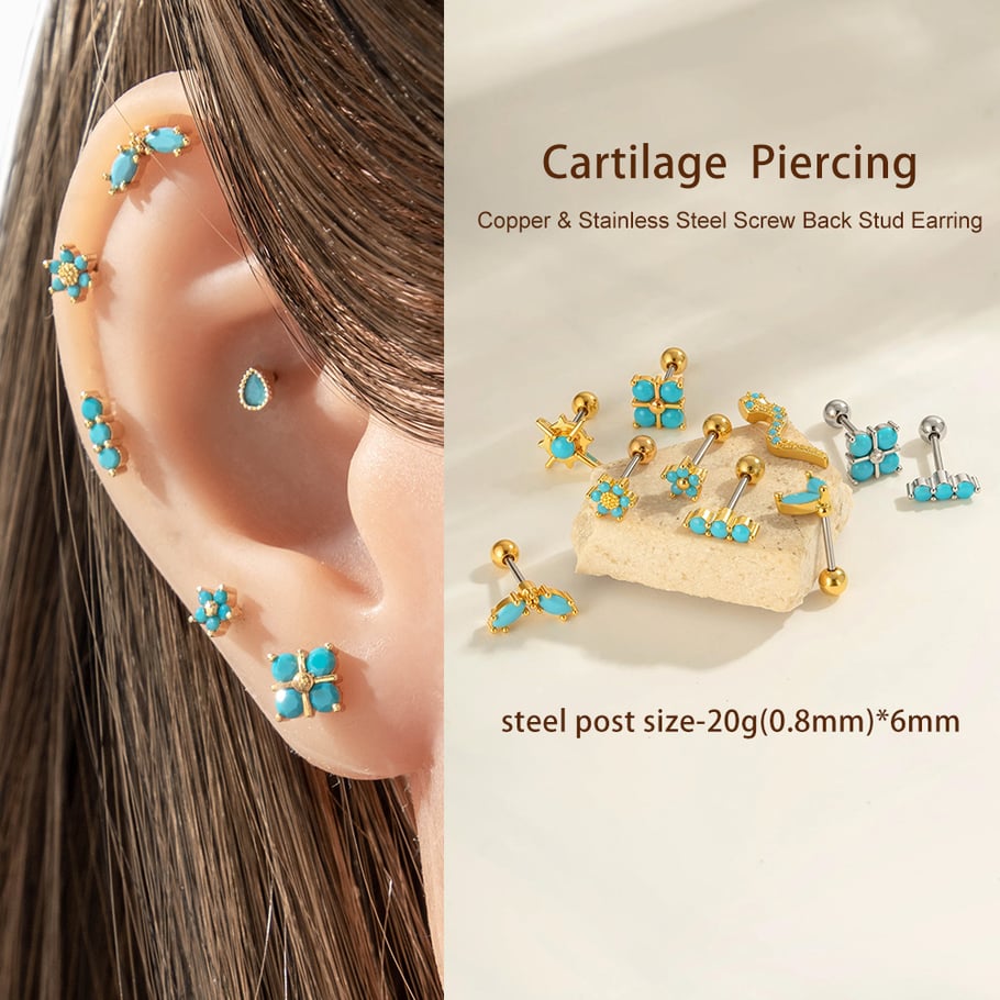 1 Piece Copper Gold Color Natural Stone Piercing Earring h5Picture4