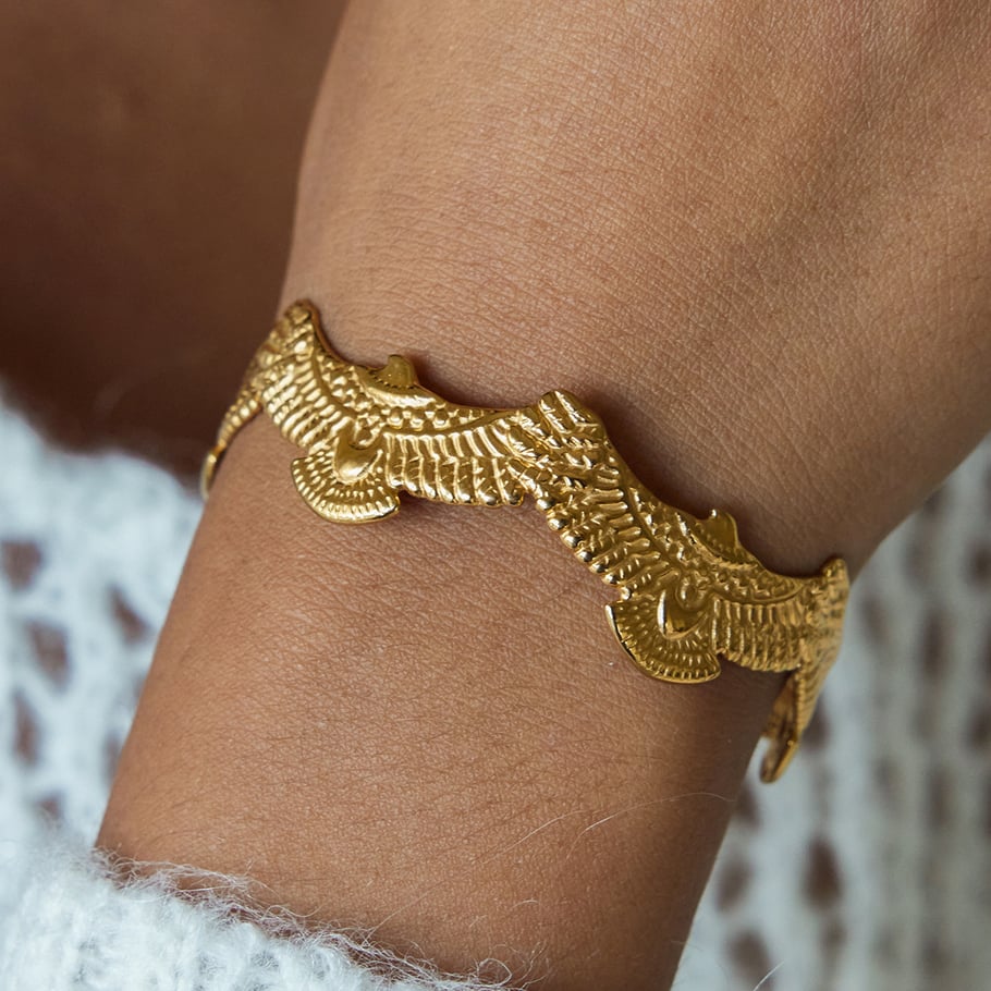 1 pulsera de acero inoxidable color dorado con diseño de paloma brillante para mujer Imagen5