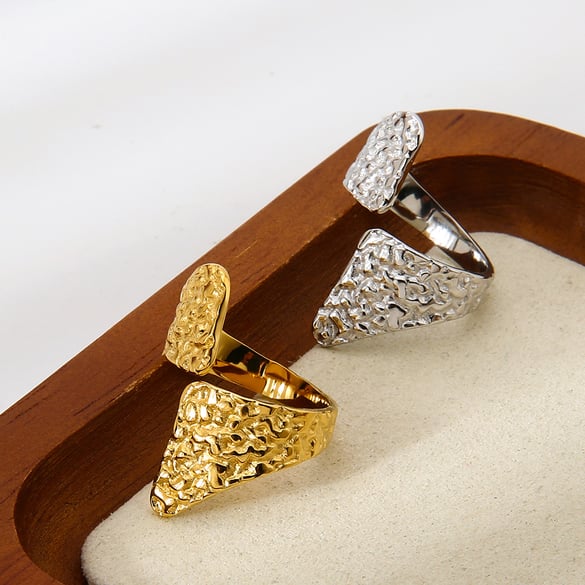 1 Piece  Daily Irregular Shape Hammer Pattern Stainless Steel  Woemn‘s Statement Rings 2