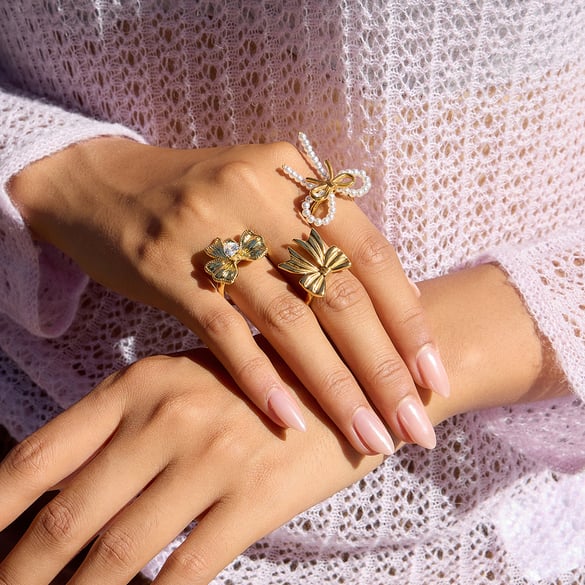 1 Stück exquisite Statement-Ringe aus Edelstahl mit Schleifenknoten in Goldfarbe 2