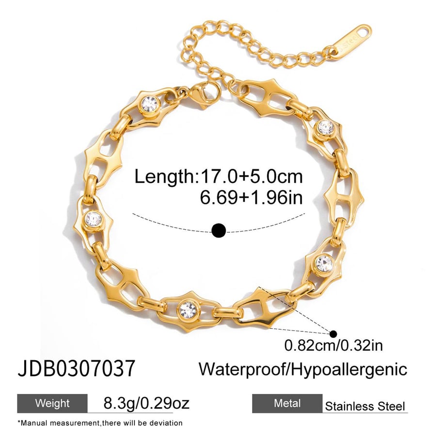 1 Piece Exquisite Chain Stainless Steel Gold Color Zircon Women's Chain Bracelets 