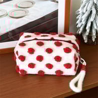 Borsa a cuscino bianca a pois in lana da tenere in mano Immagine3